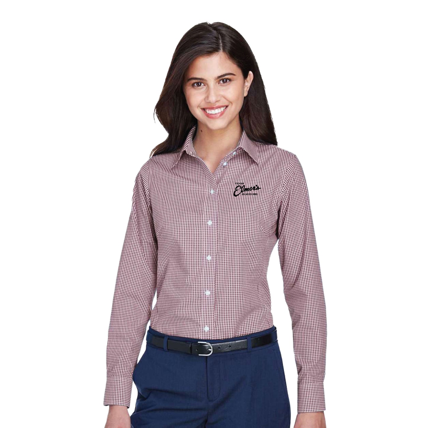 Team Elmer's Women's Gingham Button-Up Shirt