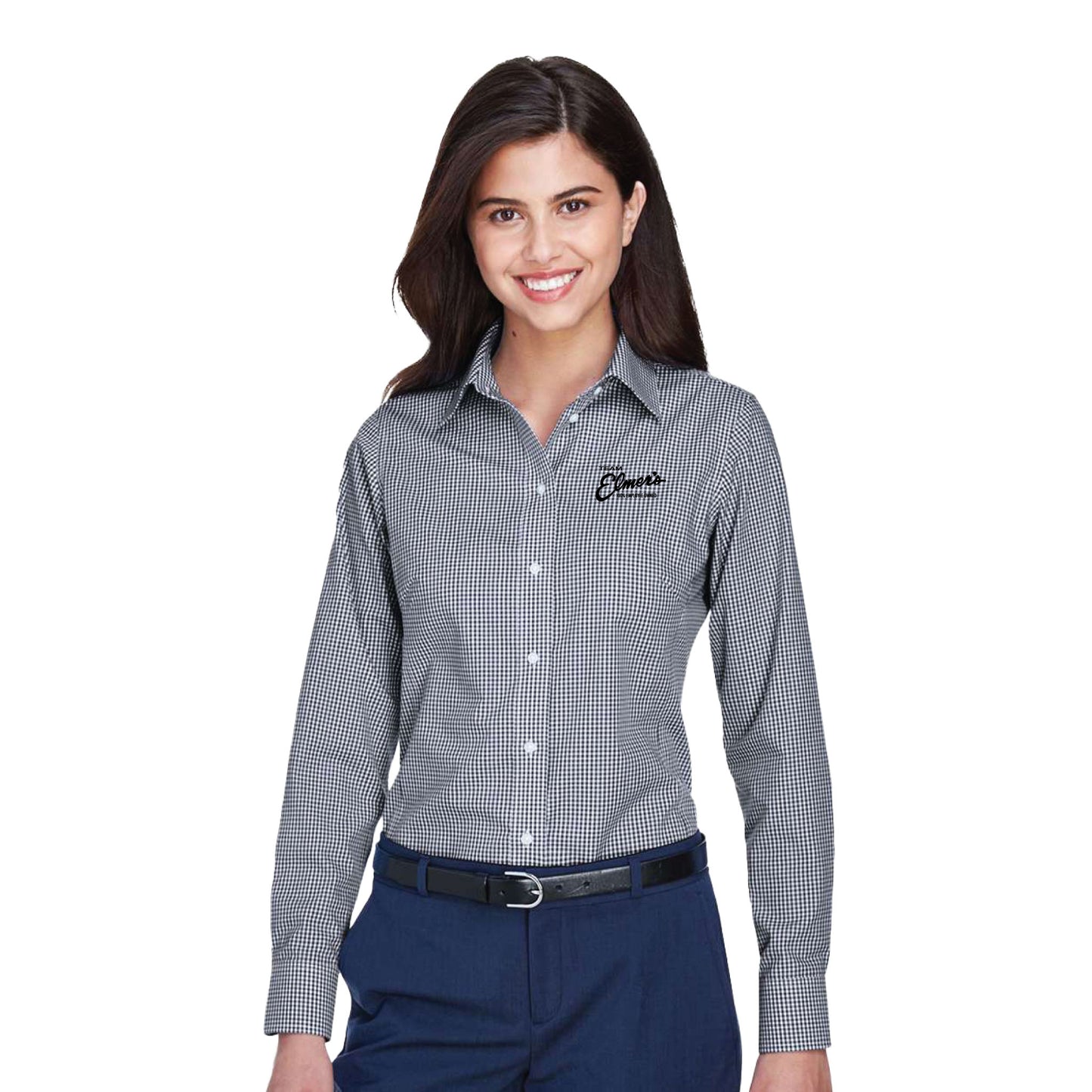 Team Elmer's Women's Gingham Button-Up Shirt