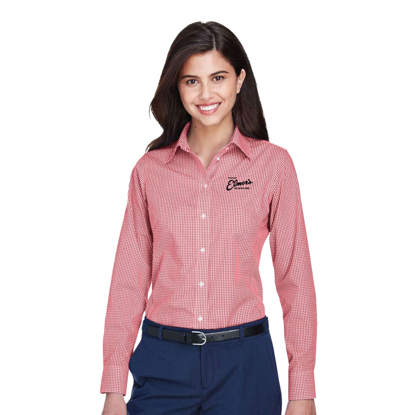 Team Elmer's Women's Gingham Button-Up Shirt