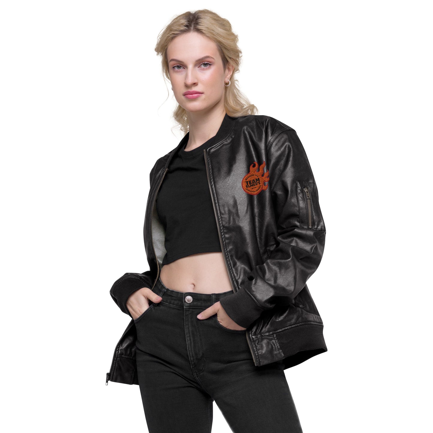 Team Elmer's Unisex Fireball Leather Bomber Jacket