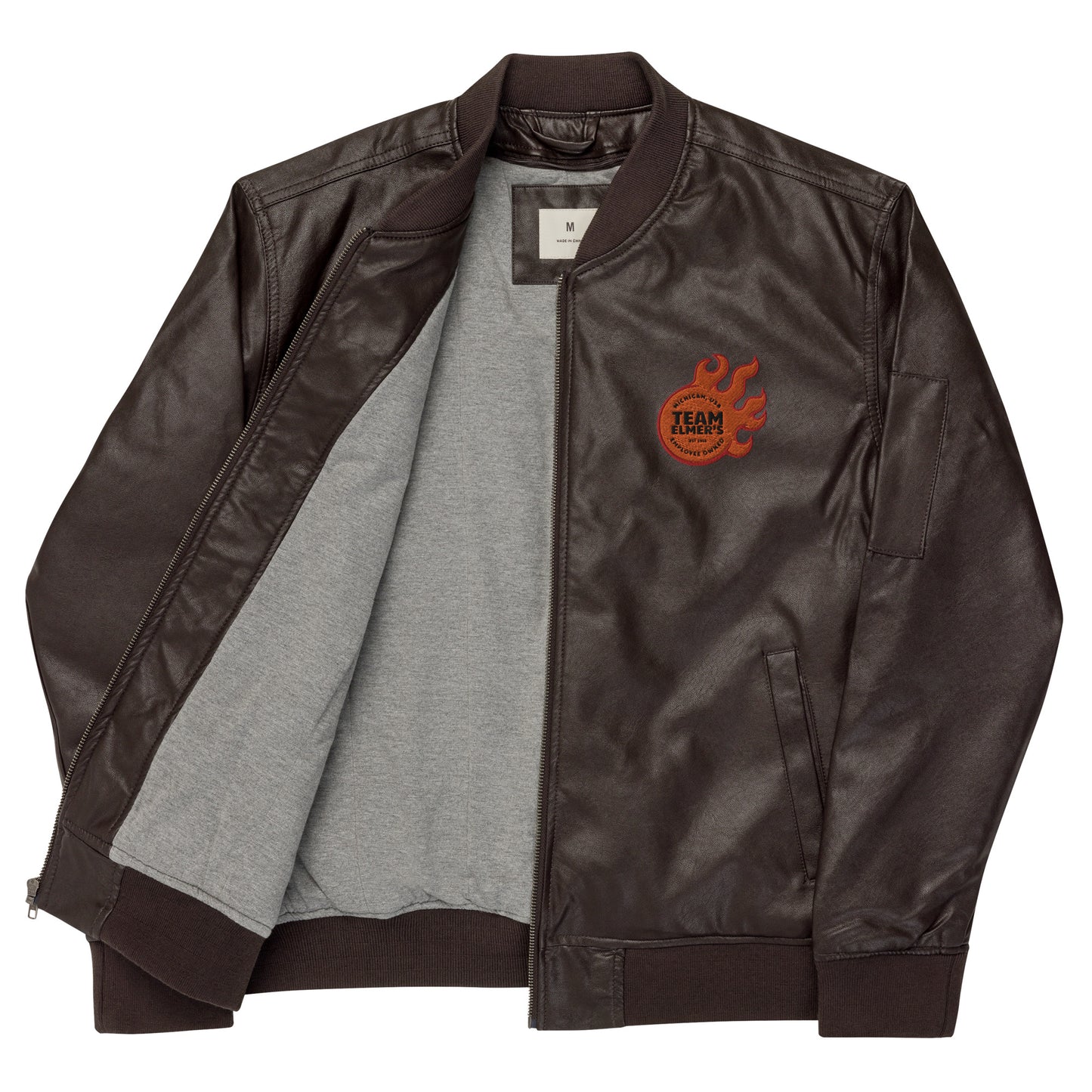 Team Elmer's Unisex Fireball Leather Bomber Jacket