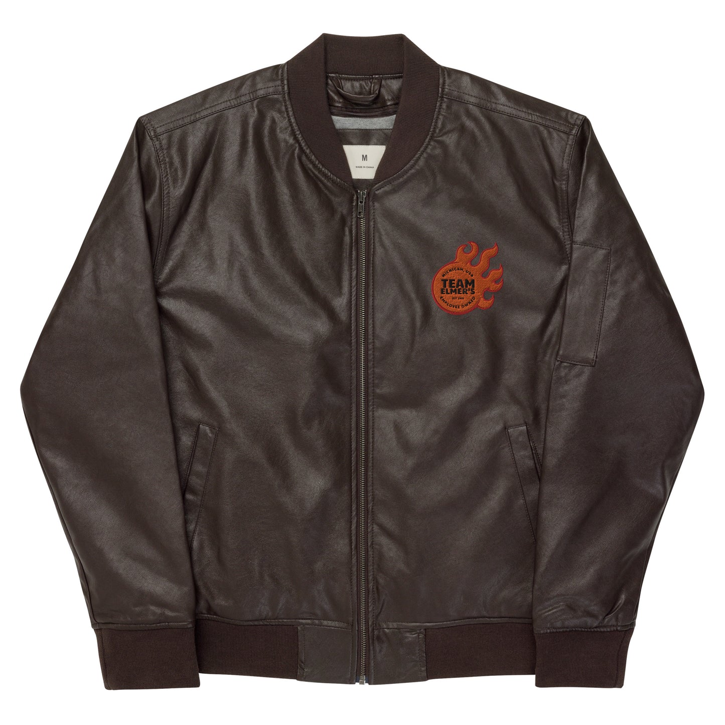 Team Elmer's Unisex Fireball Leather Bomber Jacket