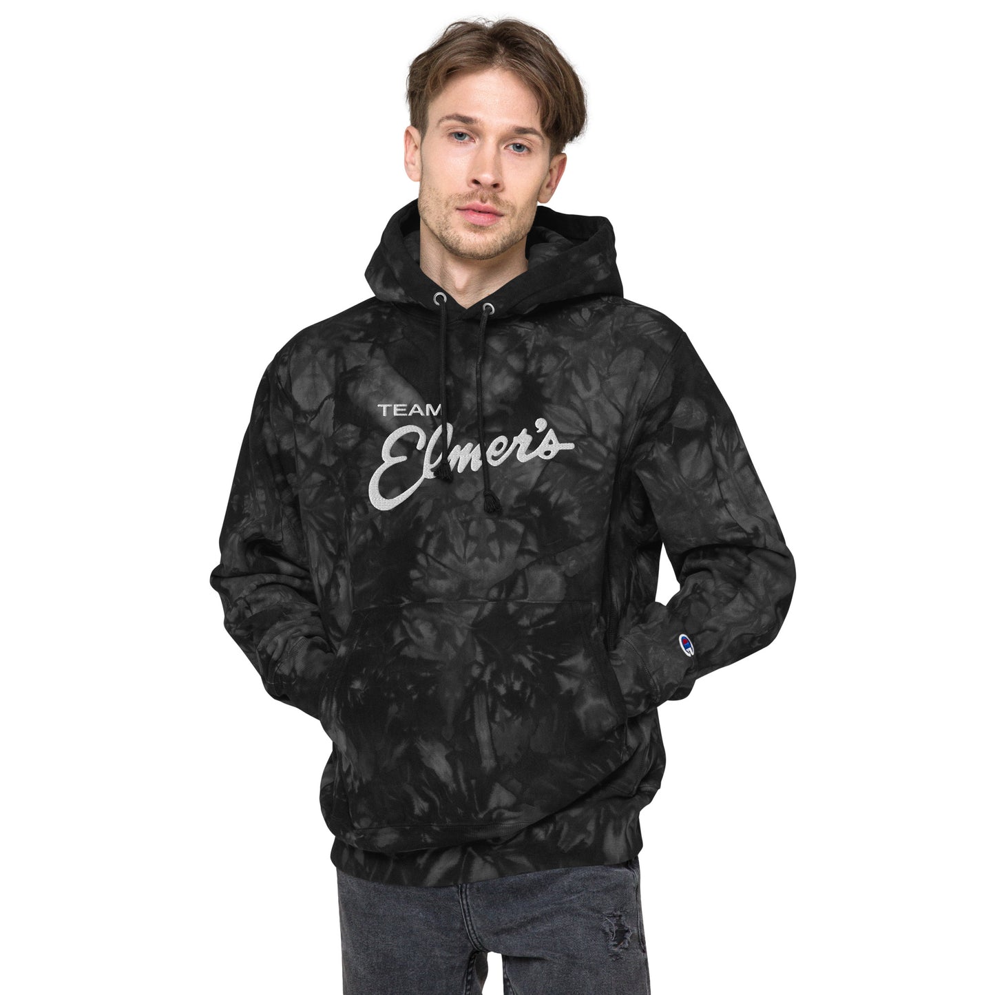 Team Elmer's Embroidered Unisex Tie-Dye Champion Heavy Weight Hoodie