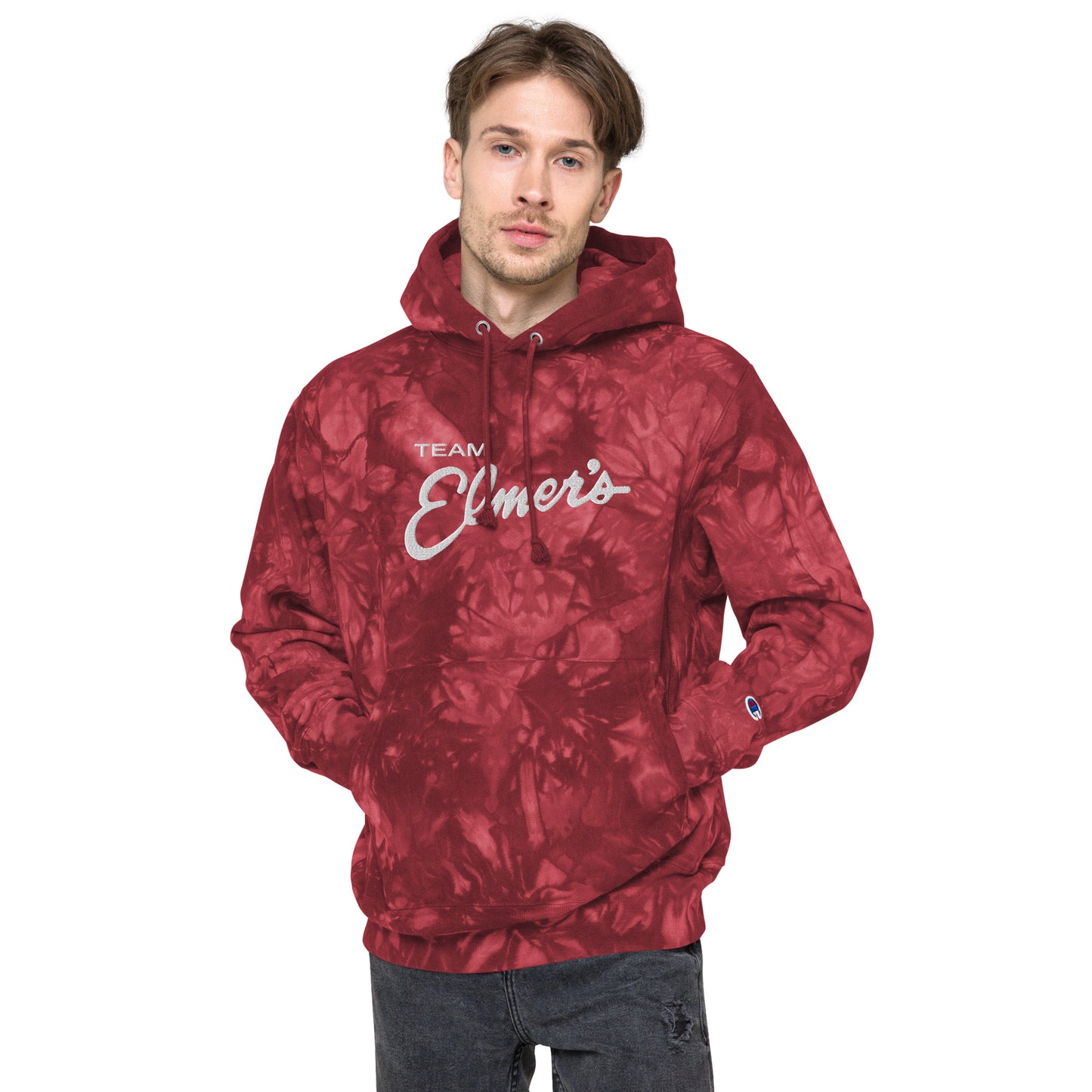 Team Elmer's Embroidered Unisex Tie-Dye Champion Heavy Weight Hoodie