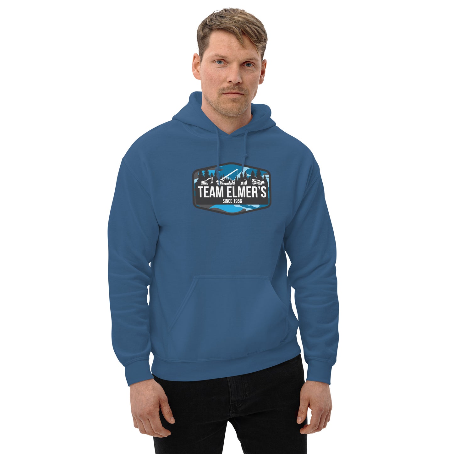 Team Elmer's Blueberry Camo Equipment Badge Unisex Hoodie