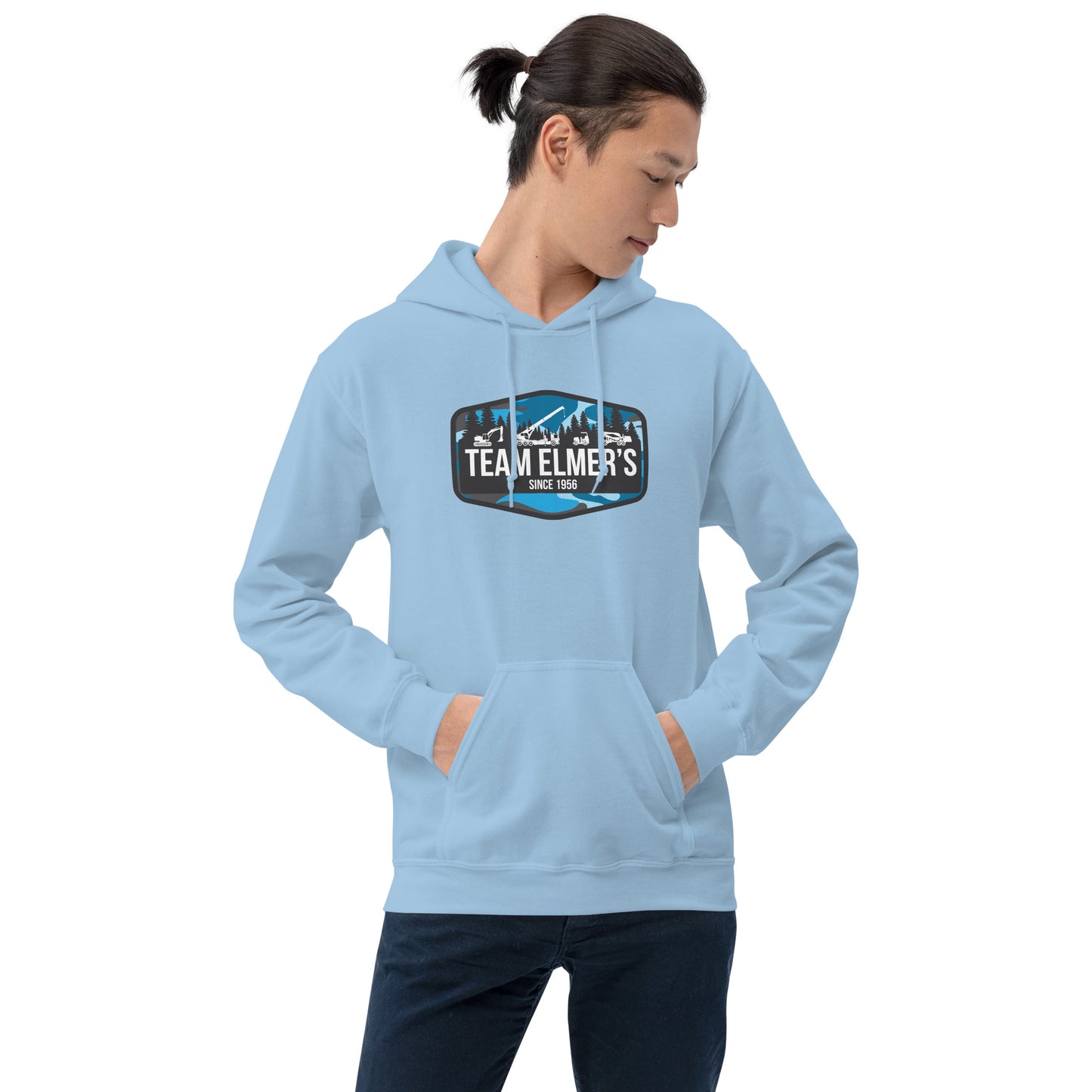 Team Elmer's Blueberry Camo Equipment Badge Unisex Hoodie