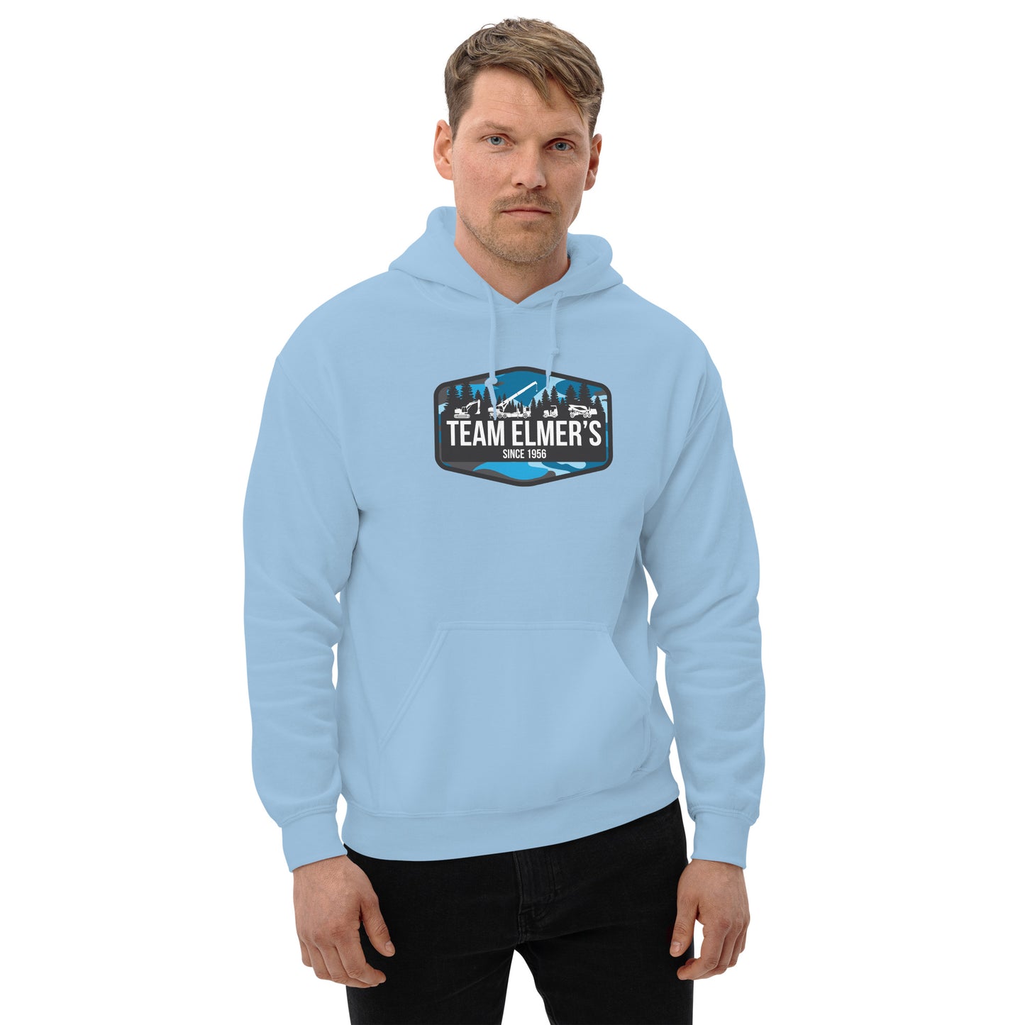 Team Elmer's Blueberry Camo Equipment Badge Unisex Hoodie