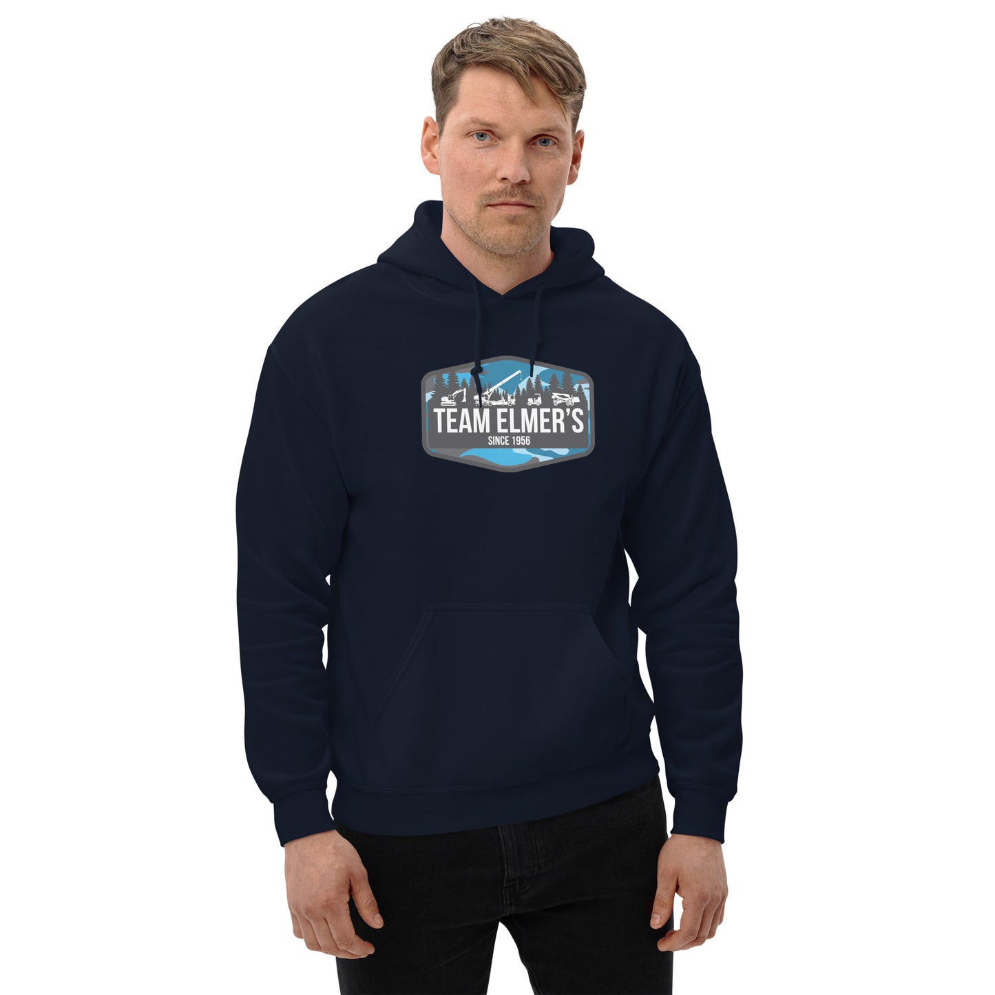 Team Elmer's Blueberry Camo Equipment Badge Unisex Hoodie